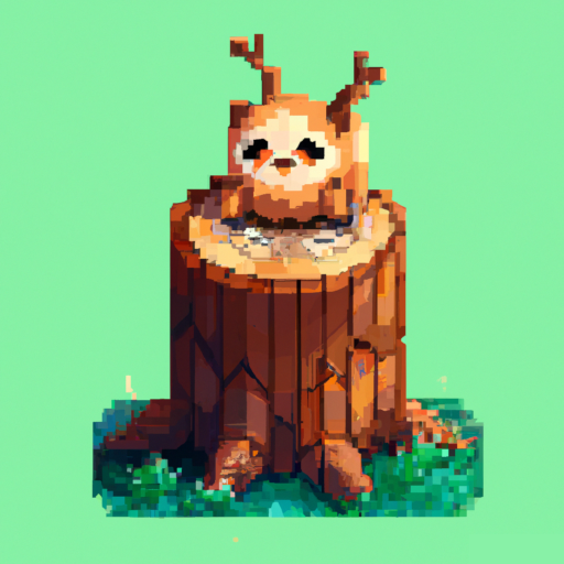 A woodland creature on a tree stump.